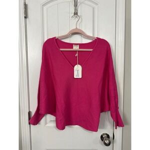 Kerisma Ryu V Top Hot Pink Dolman Sleeve Ribbed Knit Sweater G550V S/M NEW